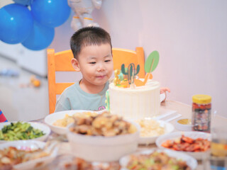 Asian little boy celebrating birthday