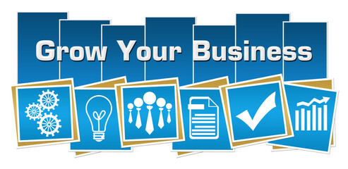 Grow Your Business Symbols Blue Squares Stripes 