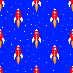 Spacecraft rocket seamless pattern. Galaxy, space, cosmic exploration. Vector illustration.