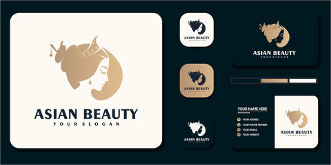 Beauty women ,beauty care ,women face , gold color ,elegance ,logo and business card reference