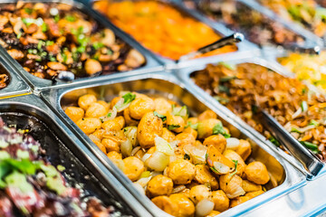 Asian food sold in a shopping mall food court