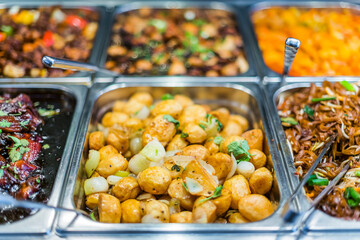 Asian food sold in a shopping mall food court