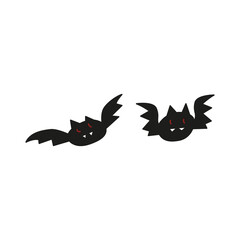 Halloween concept. hand drawn doodle element for Halloween. black bats with red eyes. isolated vector illustration on white background