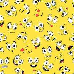 Cartoon faces seamless pattern. Laughing and smiling expressions. Vector illustration.  © yayasya