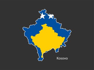 Sticker outline map of the Kosovo, Kosovo flag.