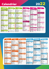 Calendrier 2022 avec vacances scolaires
