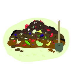Naklejka premium Compost heap. Composting vegetable leftovers.