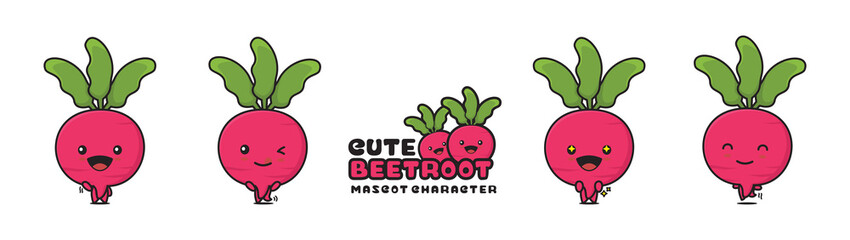 cute beetroot mascot, with different facial expressions and poses