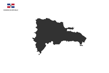 Dominican Republic black shadow map vector on white background and country flag icon left corner.