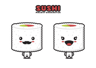 cute sushi mascot, japanese cuisine cartoon illustration