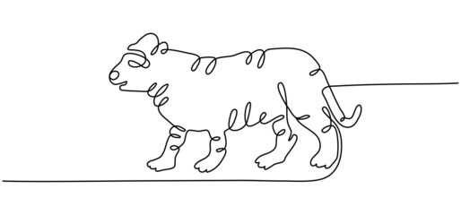 Tiger one line. Chinese horoscope 2022 year. Animal symbol vector black outline doodle sketch. Editable path. Cartoon animal