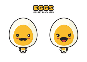 cute boiled egg mascot, food cartoon illustration