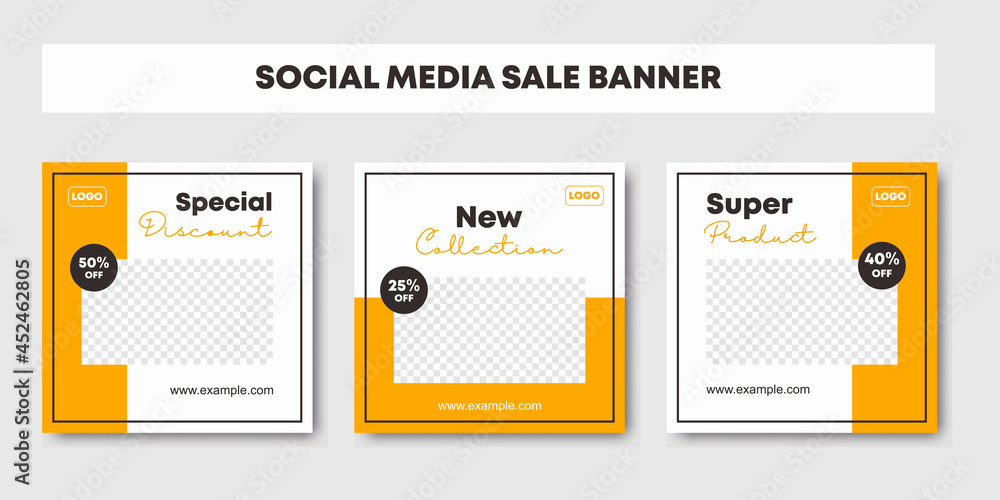 Poster set collection of editable minimal square banner template. black and yellow background color backgro