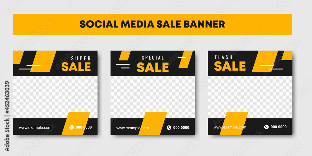 Poster slides abstract editable modern social media banner template set collection. black and yellow backgr