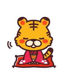 着物を着た虎の女の子のかわいいキャラクター　お辞儀　イラスト