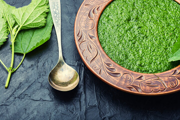 Rural lunch,fresh nettle soup