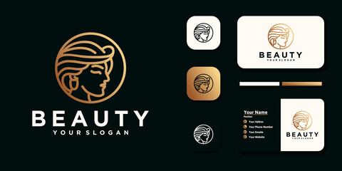 beauty woman logo design line art style