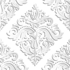 Seamless oriental ornament. Light silver vector traditional oriental pattern with 3D elements, shadows and highlights