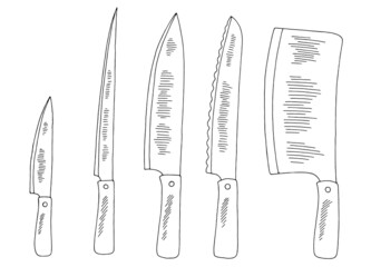 Knife set isolated graphic black white sketch illustration vector 