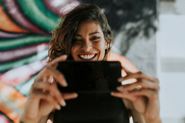 Woman having a video call