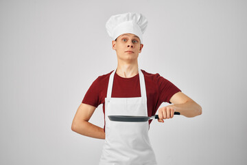 male chef Frying pan in hands kitchen cooking professional