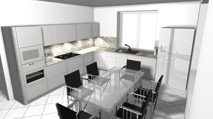 kitchen 3d render interior design modern furniture - 452466444