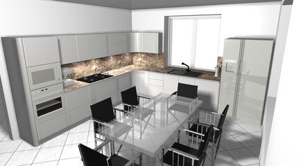 modern kitchen interior design 3d render furniture - 452466445
