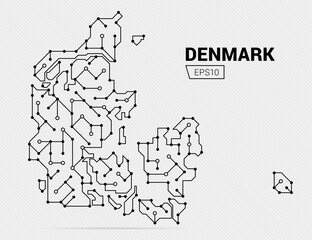 Abstract futuristic map of Denmark. Electric circuit of the country. Vector illustration.	