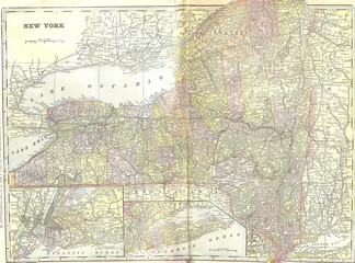 Closeup shot of the vintage 1891 map of New York
