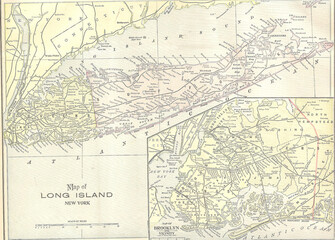 Closeup shot of thevintage 1891 map of Long Island - obrazy, fototapety, plakaty