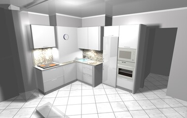 kitchen white 3d render interior design modern furniture - 452468038