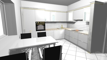 kitchen white 3d render interior design modern furniture - 452468255