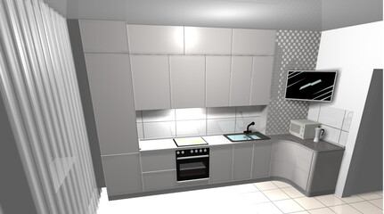 kitchen 3d render interior design modern furniture - 452468460