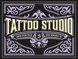 Tattoo logo with vintage ornaments. Layered