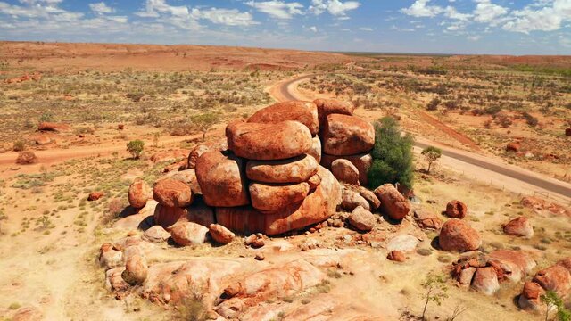 Aerial View Of Boulders At Devils Marbles Conservation Reserve In Northern Territory Of Australia.