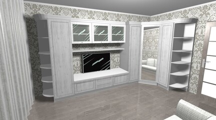 tv zone room 3d render interior design modern furniture - 452468652