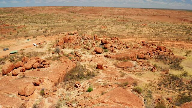 Devils Marbles Conservation Reserve Amidst The Wilderness In Northern Territory, Australia. aerial