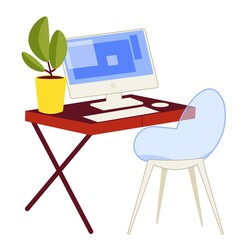 Workplace with table and chair. Home workspace. Vector illustration
