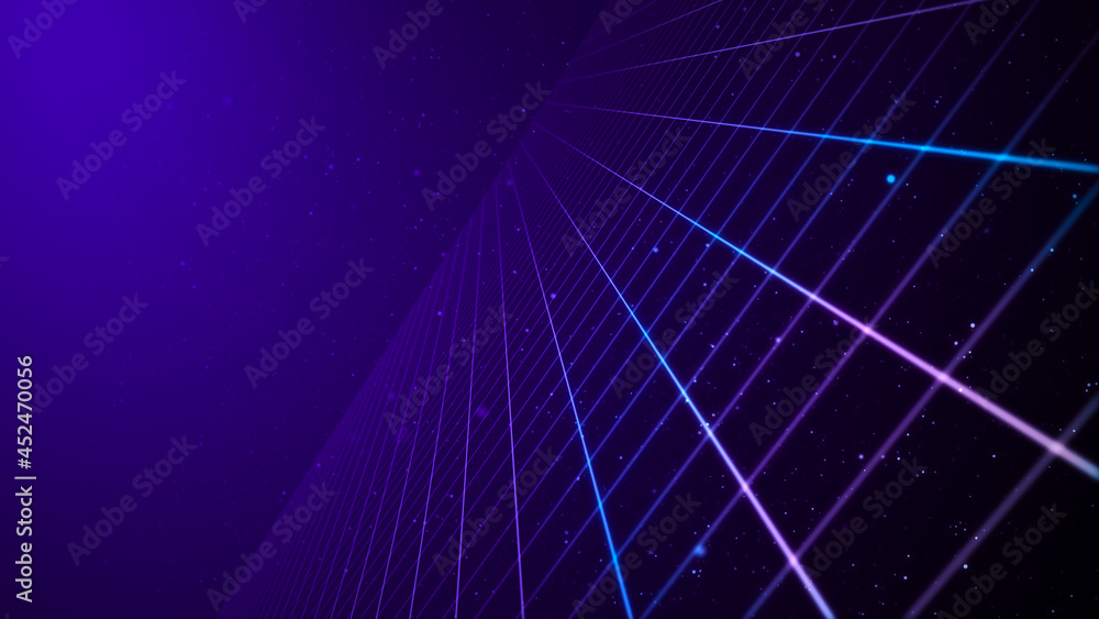 Poster abstract perspective grid. digital retro background. wireframe cyber landscape on blue background. 3