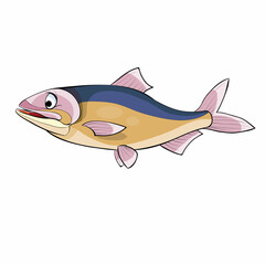 fish tuna, cartoon illustration, isolated object on white background, vector,