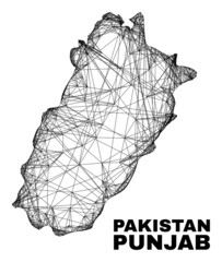Wire frame irregular mesh Punjab Province map. Abstract lines form Punjab Province map. Wire carcass flat net in vector format.