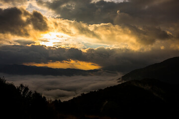 Autumn sunrise in Puigsacalm peak, La Garrotxa, Spain