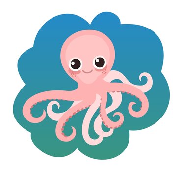 Octopus. Little landscape. Underwater life. Wild animals. Ocean, sea. Summer water. Isolated on white background. Illustration in cartoon style. Flat design. Vector art