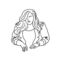 Fat woman. Body positive girl outline sketch. Overweight, plus size women concept. Vector illustration.