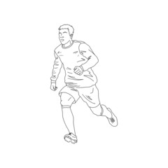 Football soccer player. Outline sketch. Running man silhouette. Vector illustration.