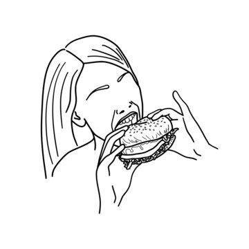 woman eating burger line art clip art preview