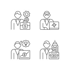 Senior executive roles RGB linear icons set. Chief executive officer. Main company position. Customizable thin line contour symbols. Isolated vector outline illustrations. Editable stroke