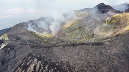 Crater Etna top view from above with smoke -Sicily