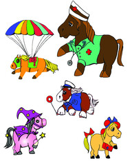 kucyki, zawód, pielęgniarka, policjant, pony, spadachroniarz, sport, naklejki  © Nom de plume