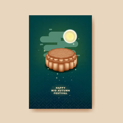 Mid Autumn festival with moon and mooncake on color pattern Background.